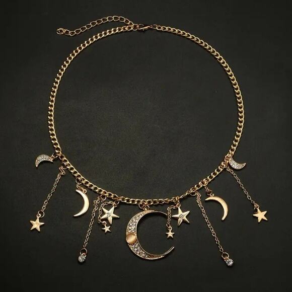 Crescent moon and stars boho necklace - Picture 5 of 10